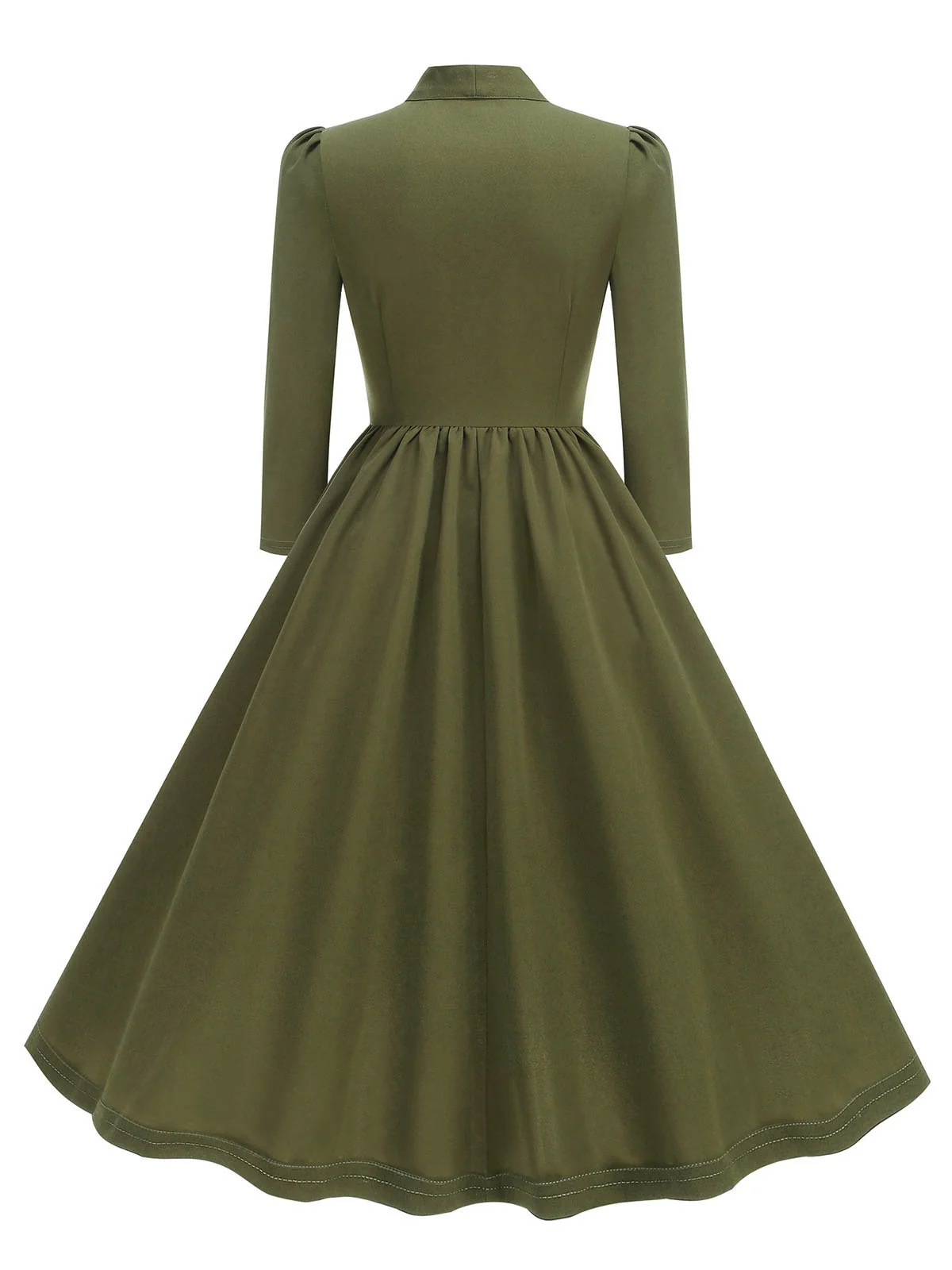 1950s Solid Bow Collar Buttoned Swing Dress - Image 9