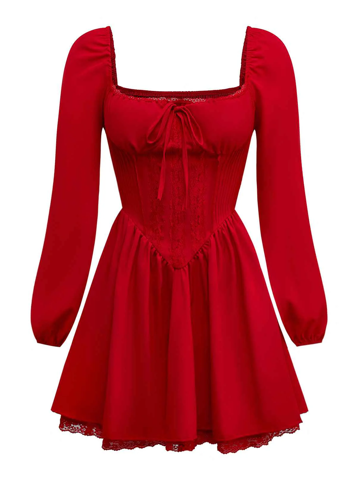 1950s Solid Bow Tie Lace Gothic Dress - Image 3