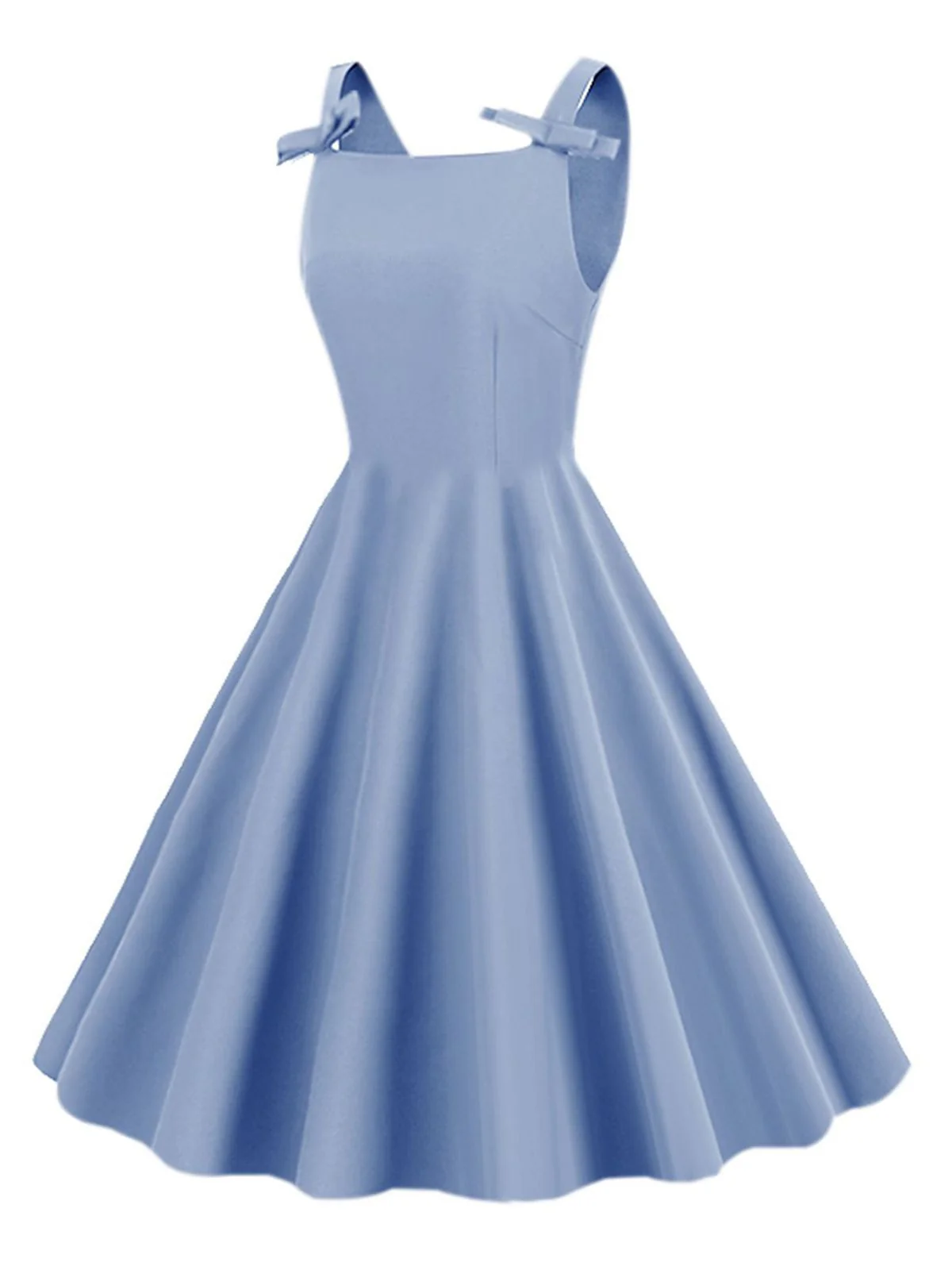 1950s Solid Bowknot Sleeveless Square Neck Dress - Image 2