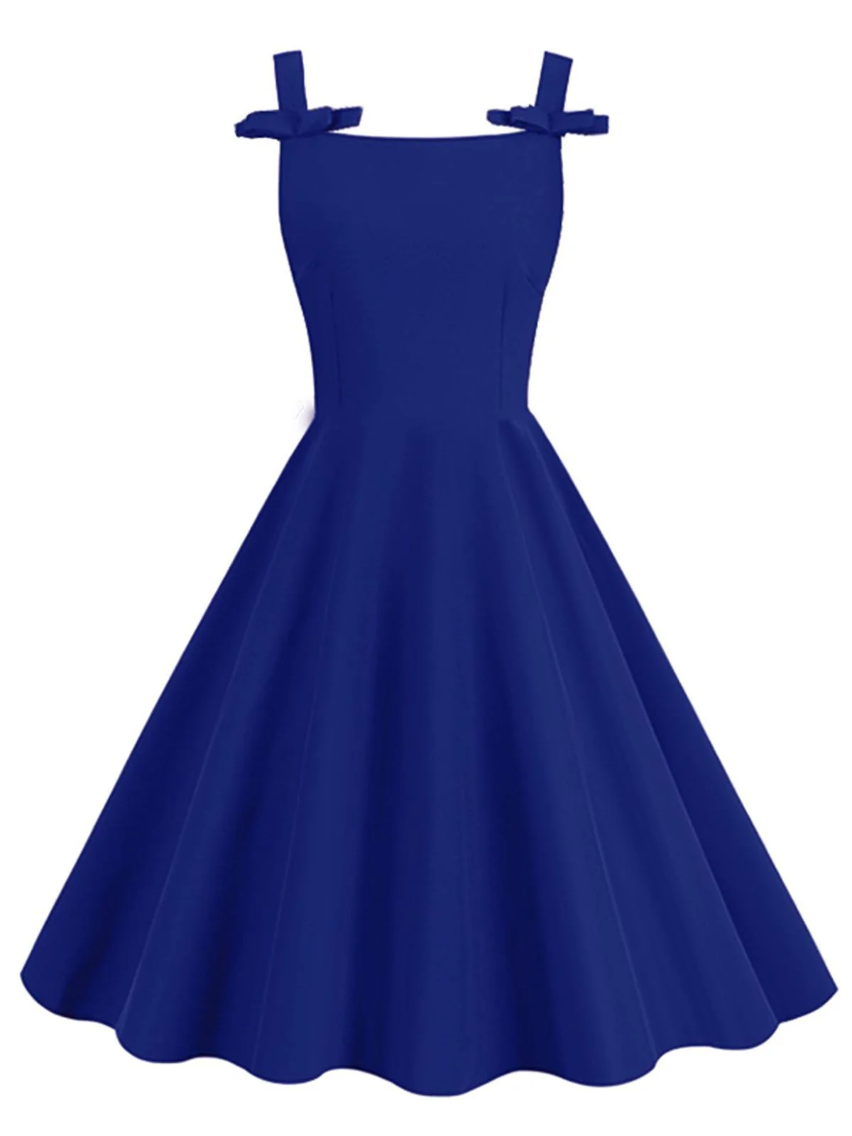 1950s Solid Bowknot Sleeveless Square Neck Dress - Image 3