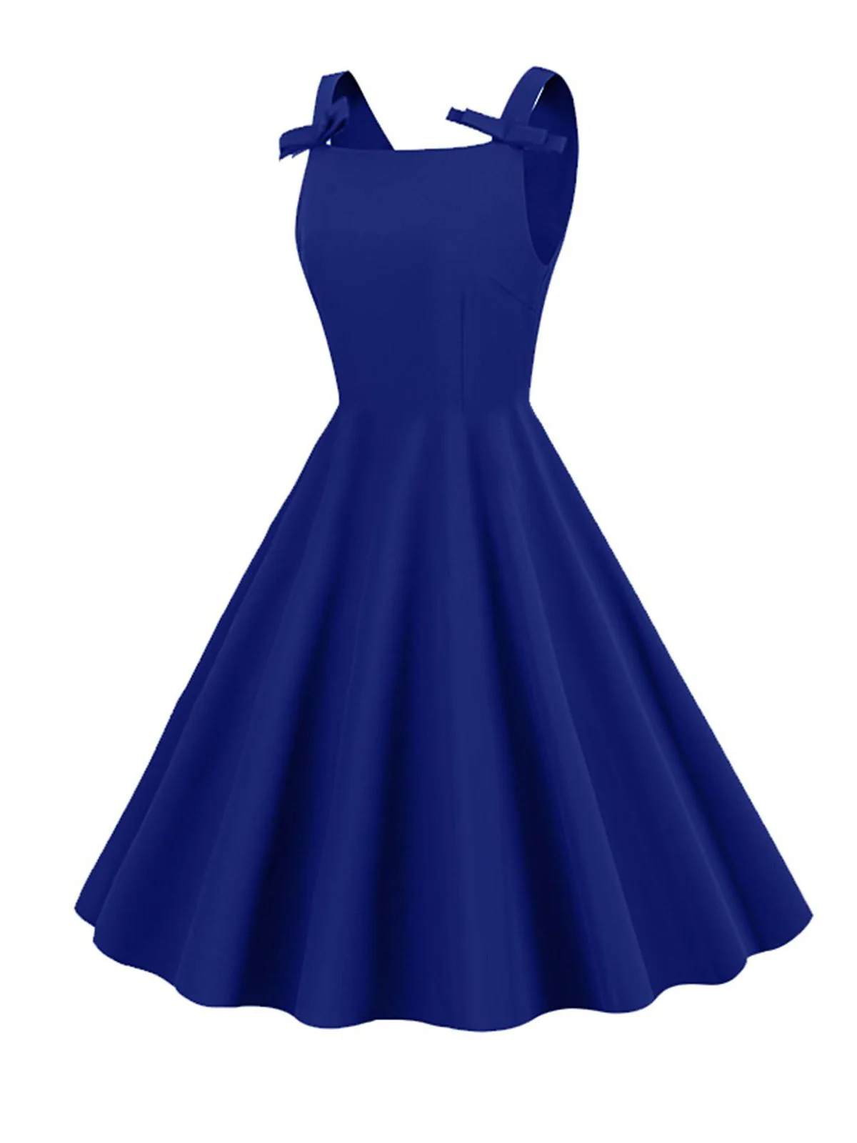 1950s Solid Bowknot Sleeveless Square Neck Dress - Image 5