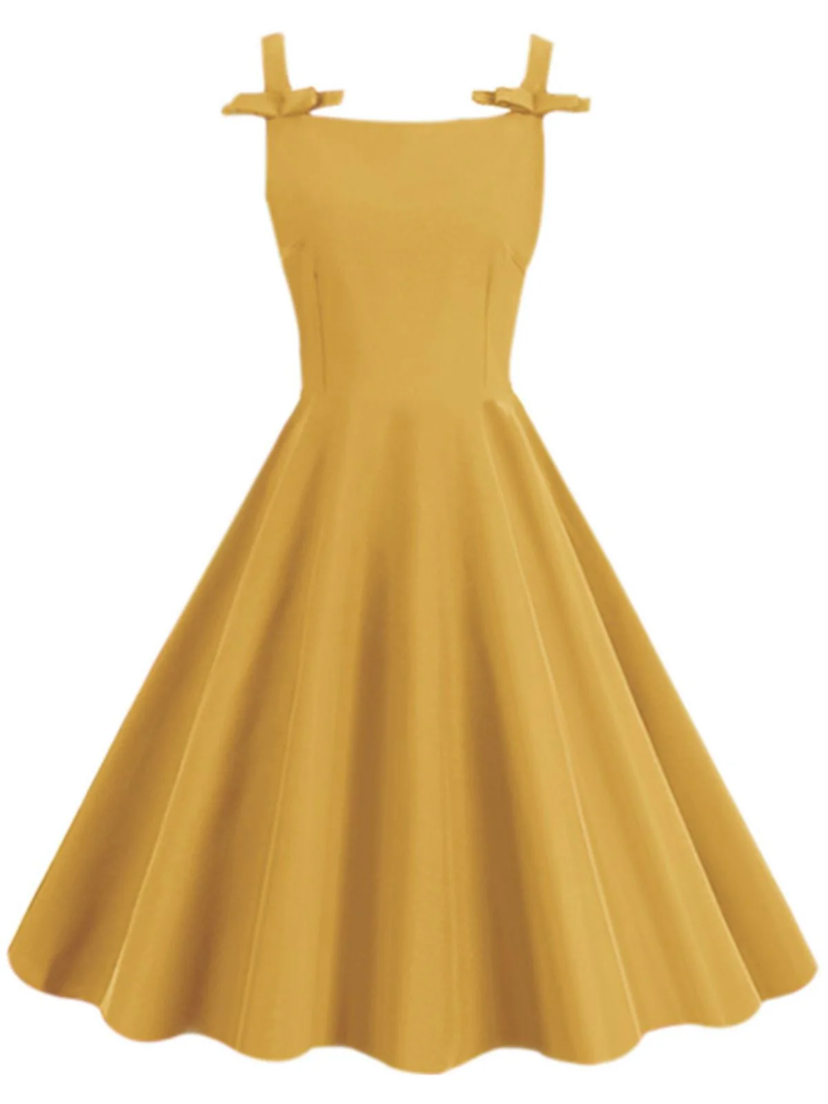 1950s Solid Bowknot Sleeveless Square Neck Dress - Image 6
