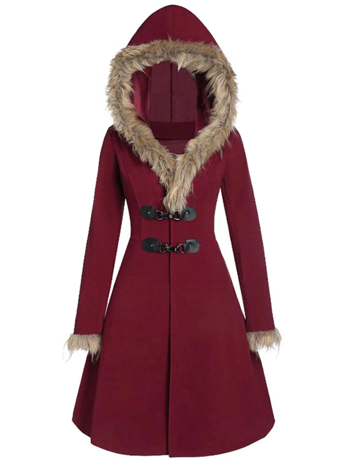 1950s Solid Buckle Fur Trimmed Coat - Image 2
