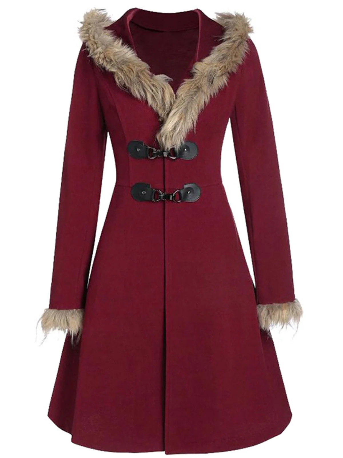 1950s Solid Buckle Fur Trimmed Coat - Image 3