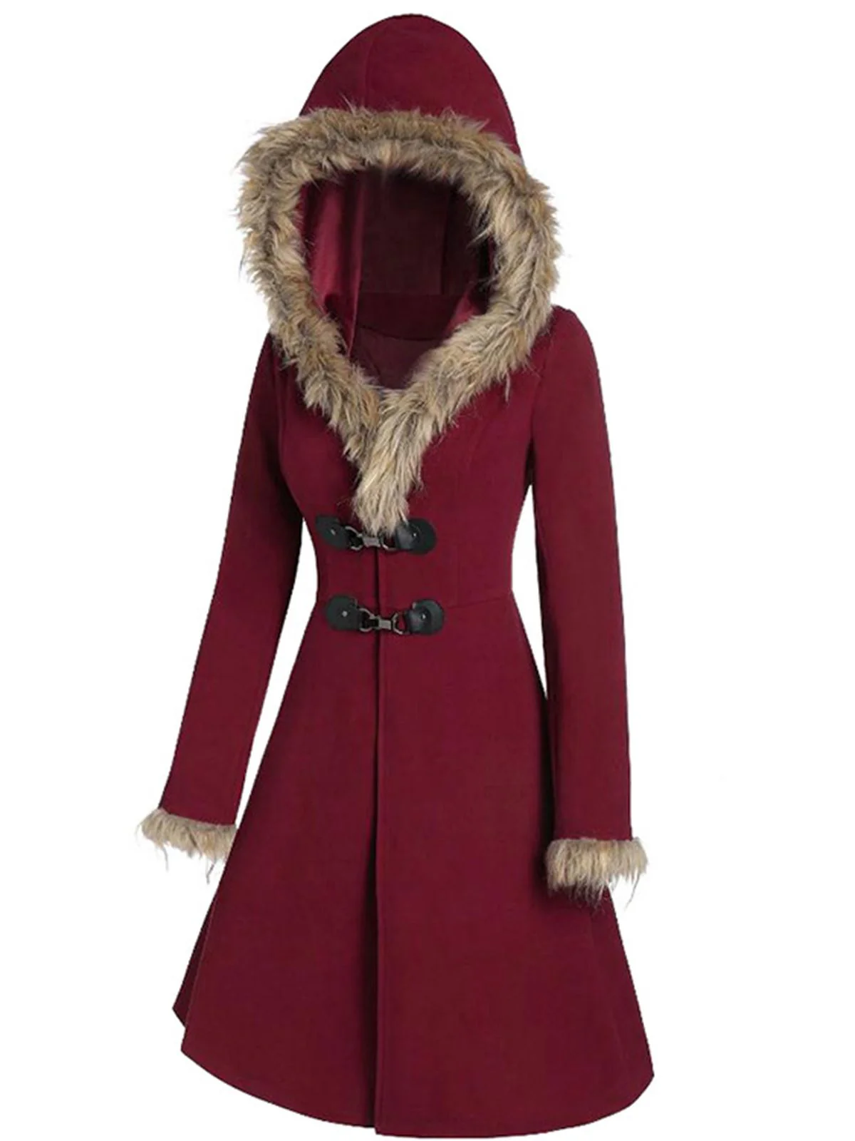 1950s Solid Buckle Fur Trimmed Coat - Image 4