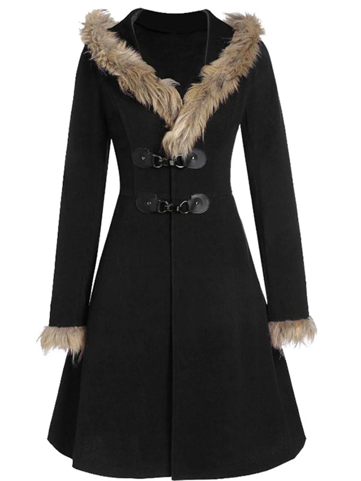 1950s Solid Buckle Fur Trimmed Coat - Image 6