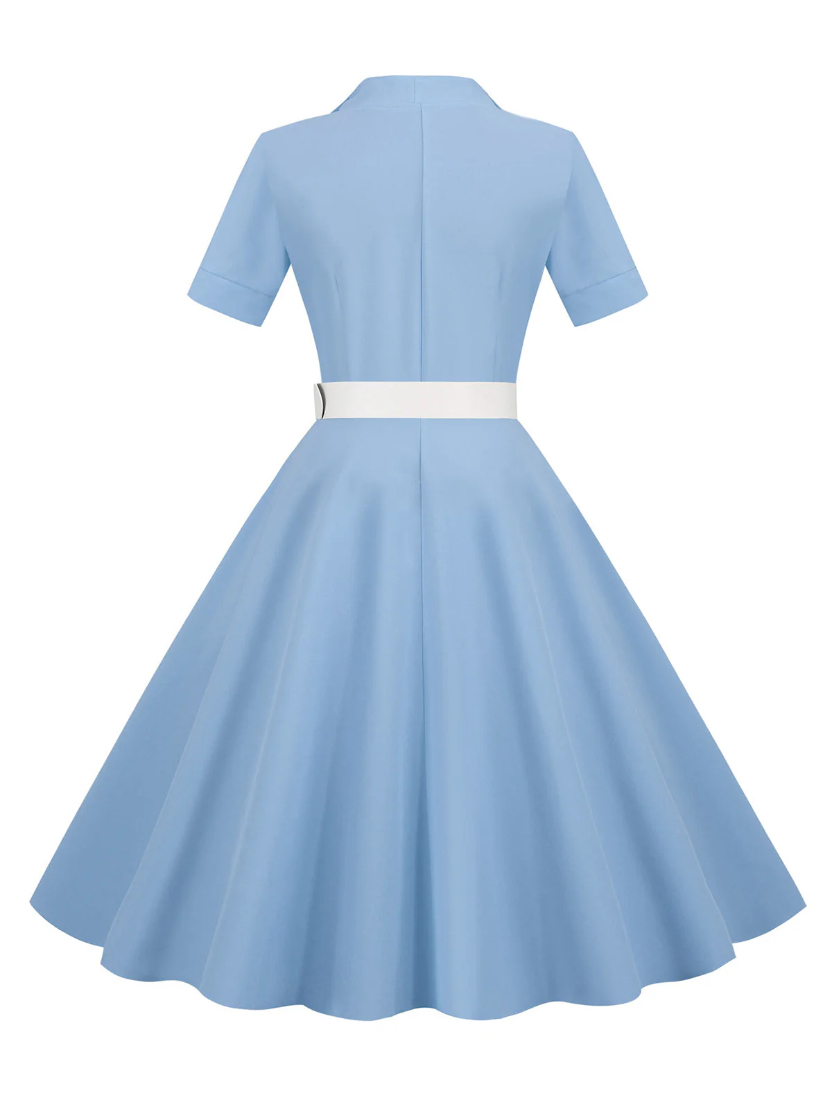 1950s Solid Contrast Lapel Belt Dress - Image 11