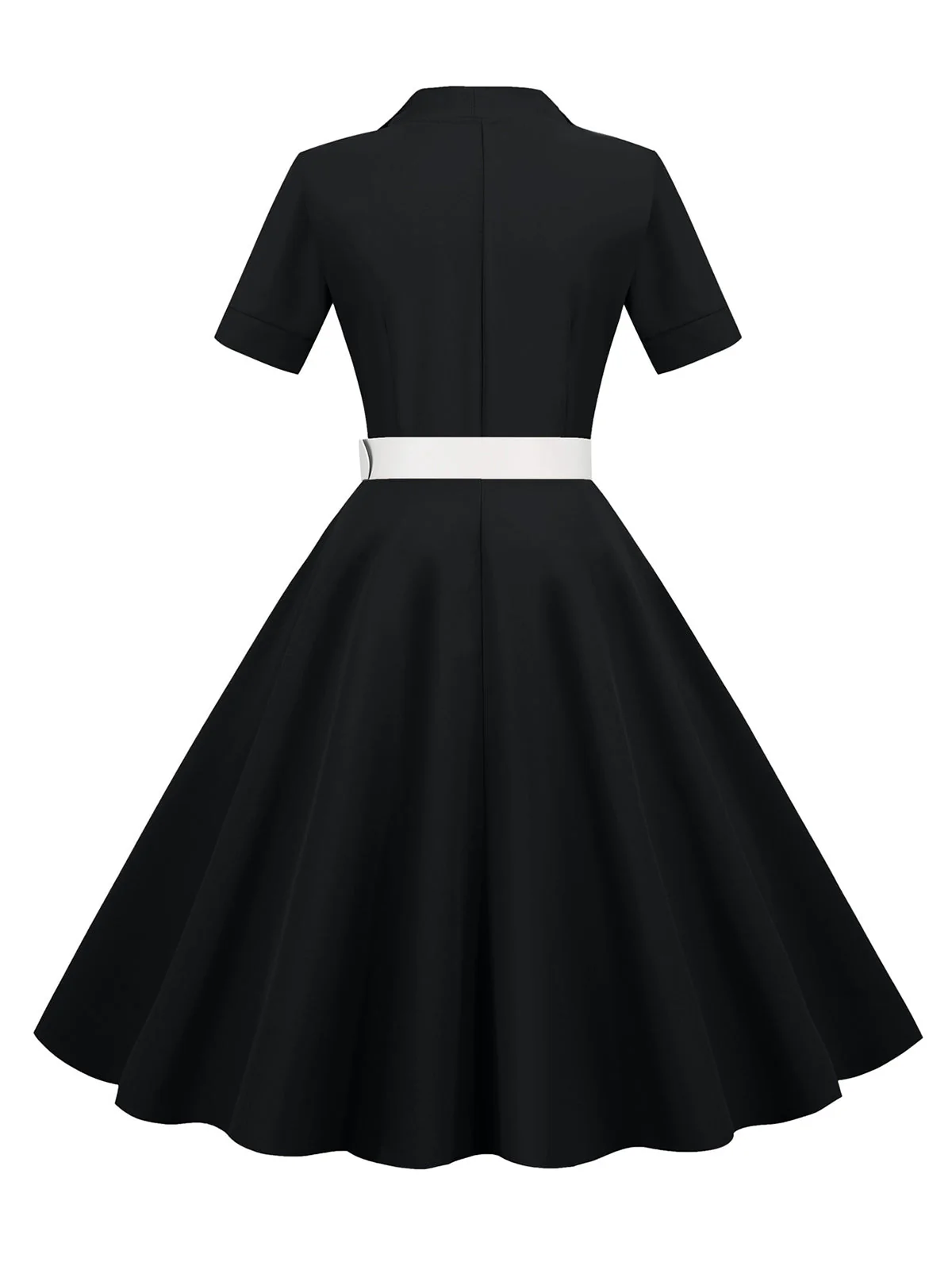 1950s Solid Contrast Lapel Belt Dress - Image 2