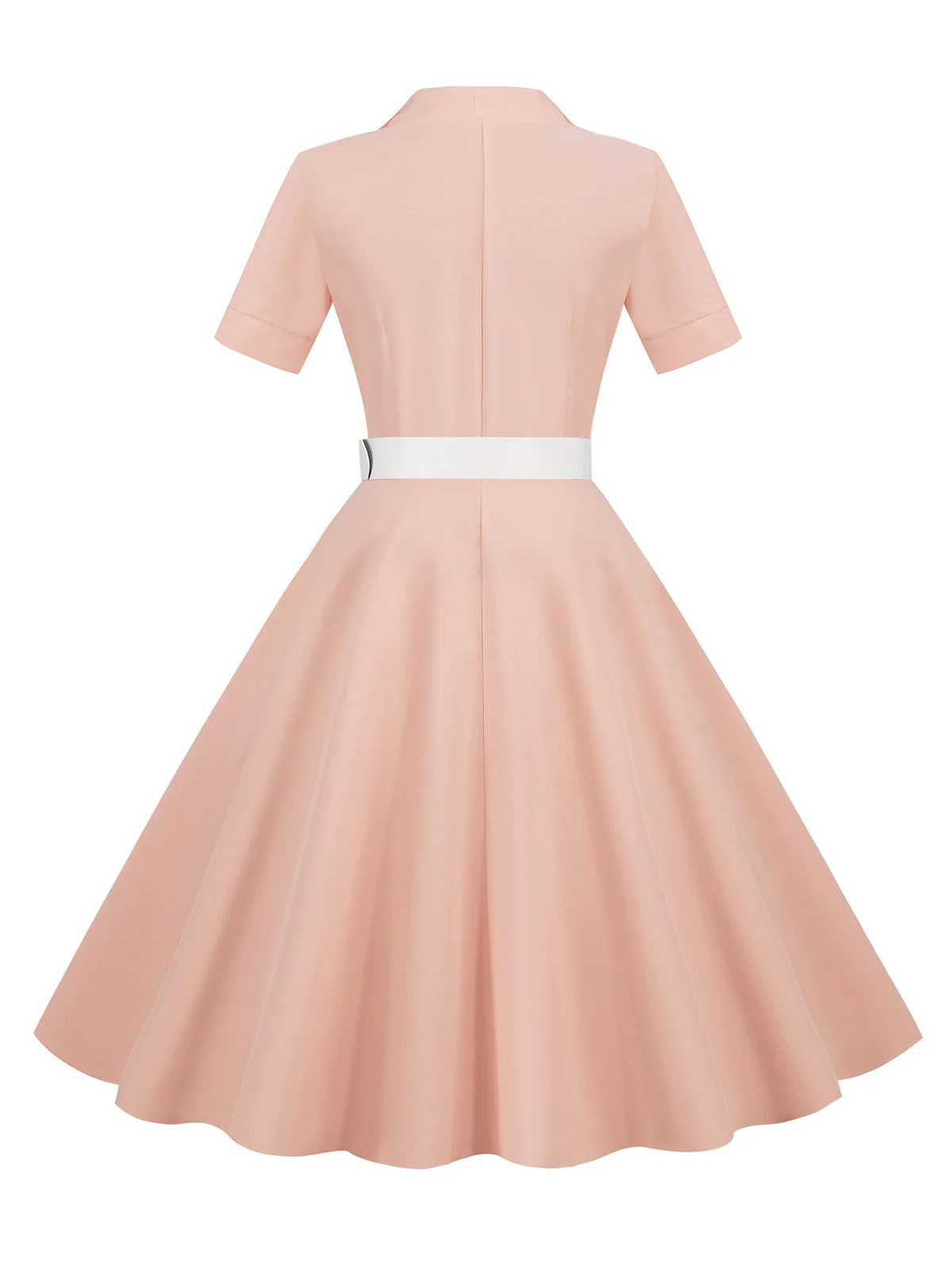 1950s Solid Contrast Lapel Belt Dress - Image 5
