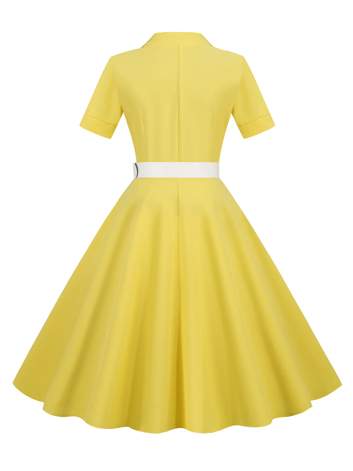 1950s Solid Contrast Lapel Belt Dress - Image 9
