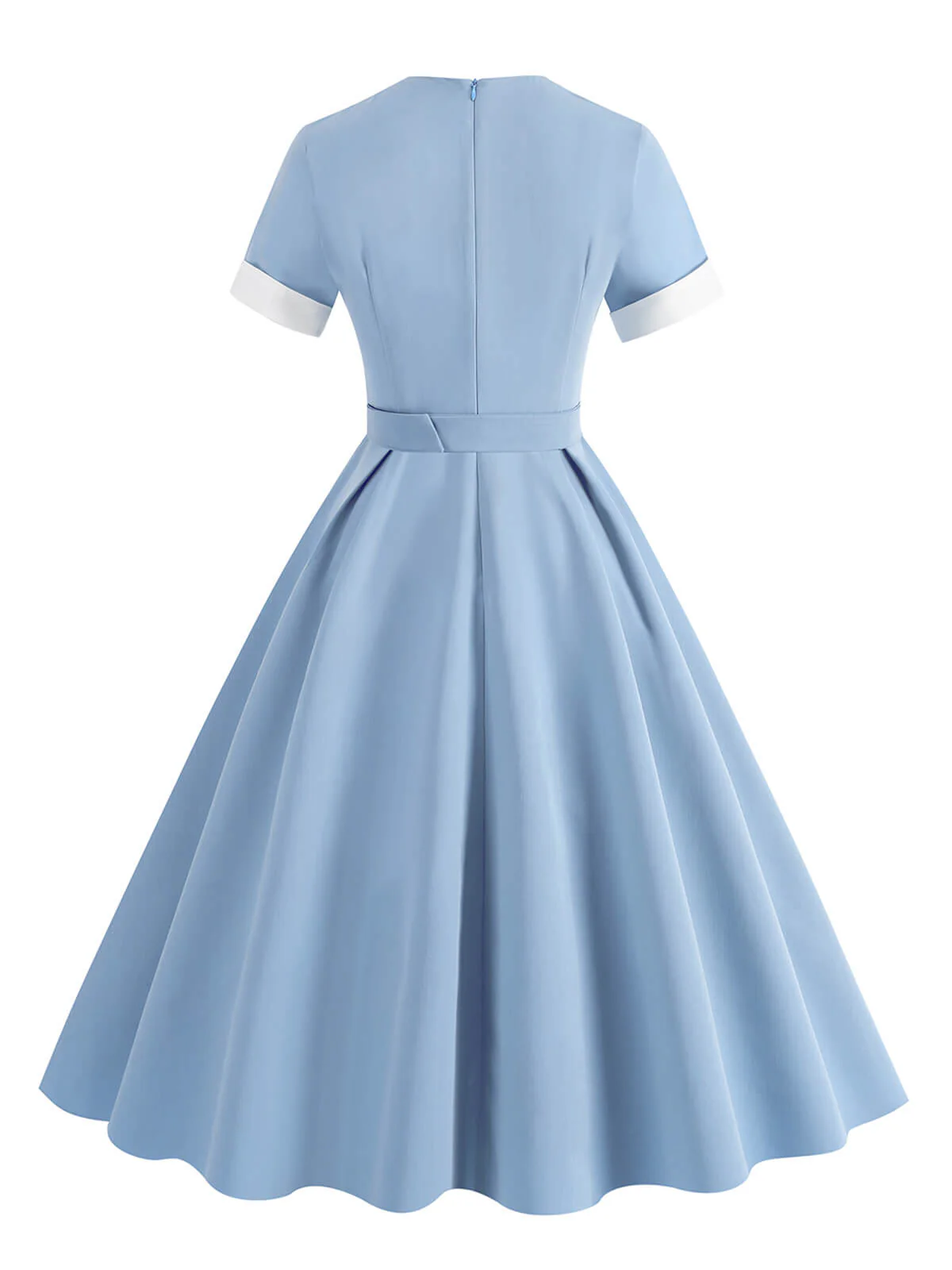 1950s Solid Contrast V-Neck Swing Dress - Image 4