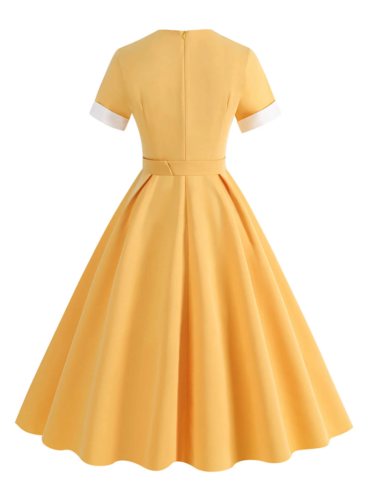 1950s Solid Contrast V-Neck Swing Dress - Image 7