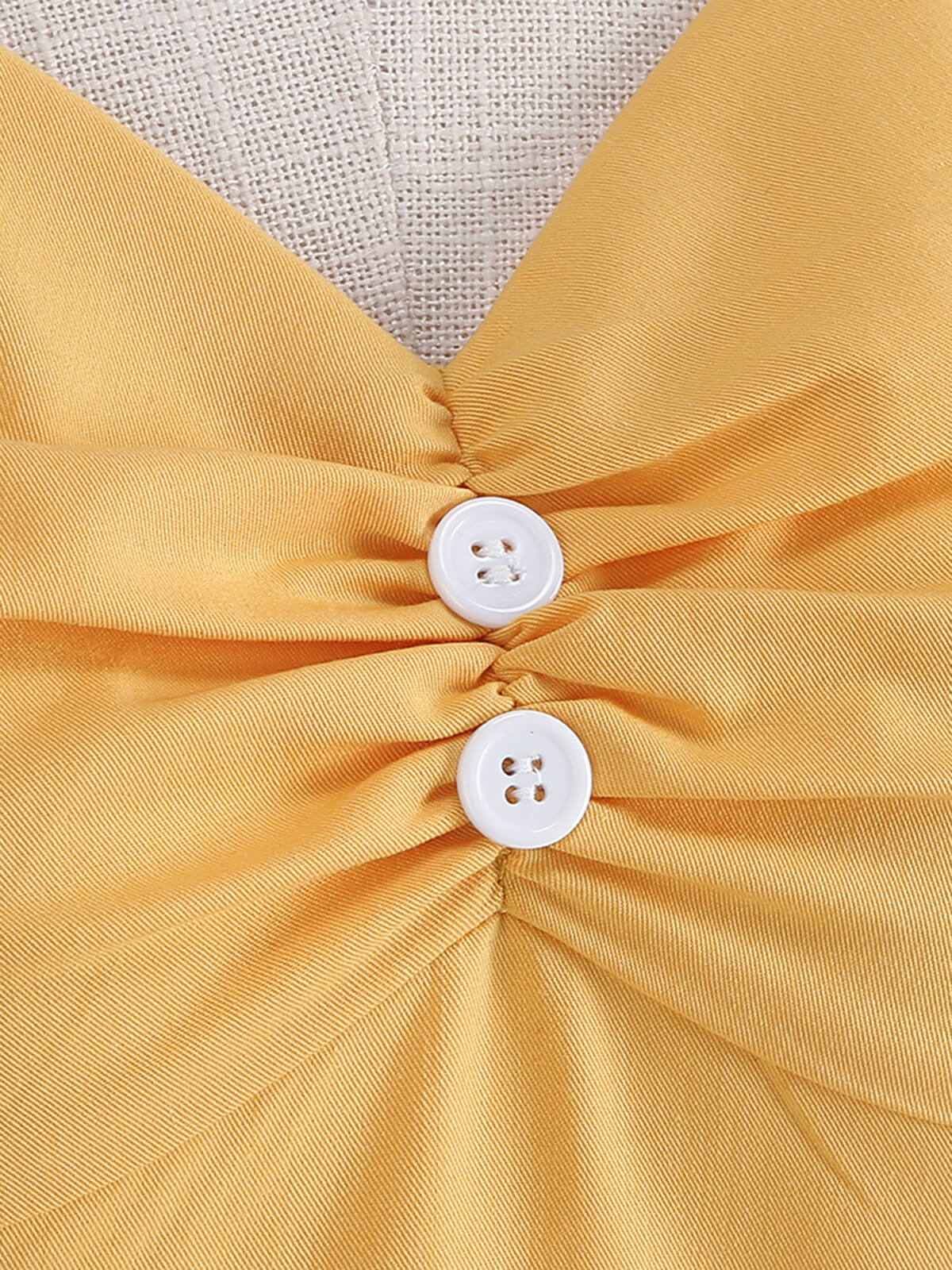 1950s Solid Contrast V-Neck Swing Dress - Image 8