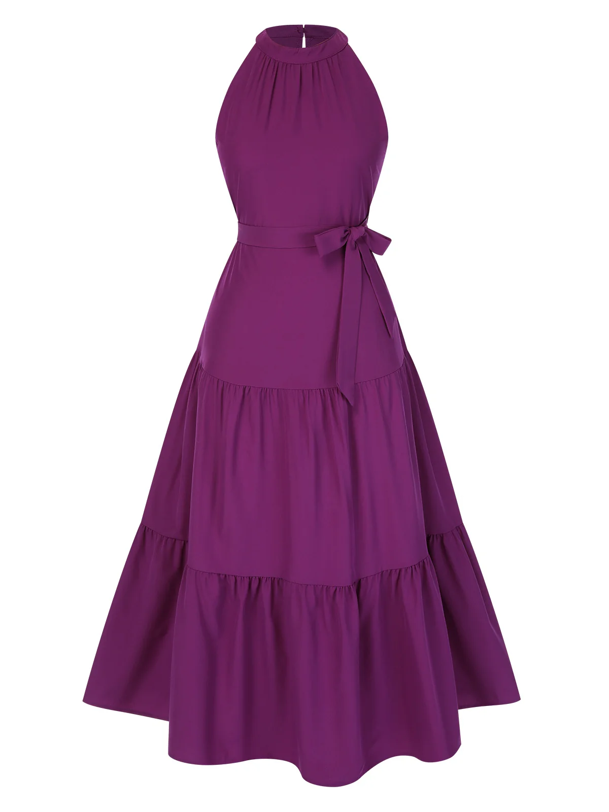 1950s Solid Crew Halter Tiered Dress - Image 2
