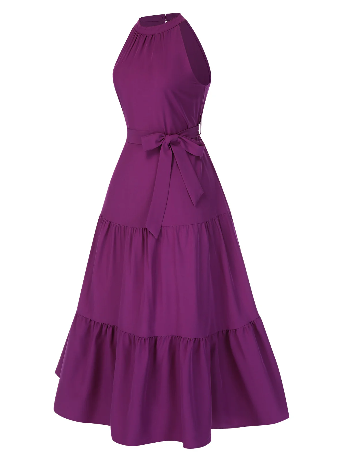 1950s Solid Crew Halter Tiered Dress - Image 4