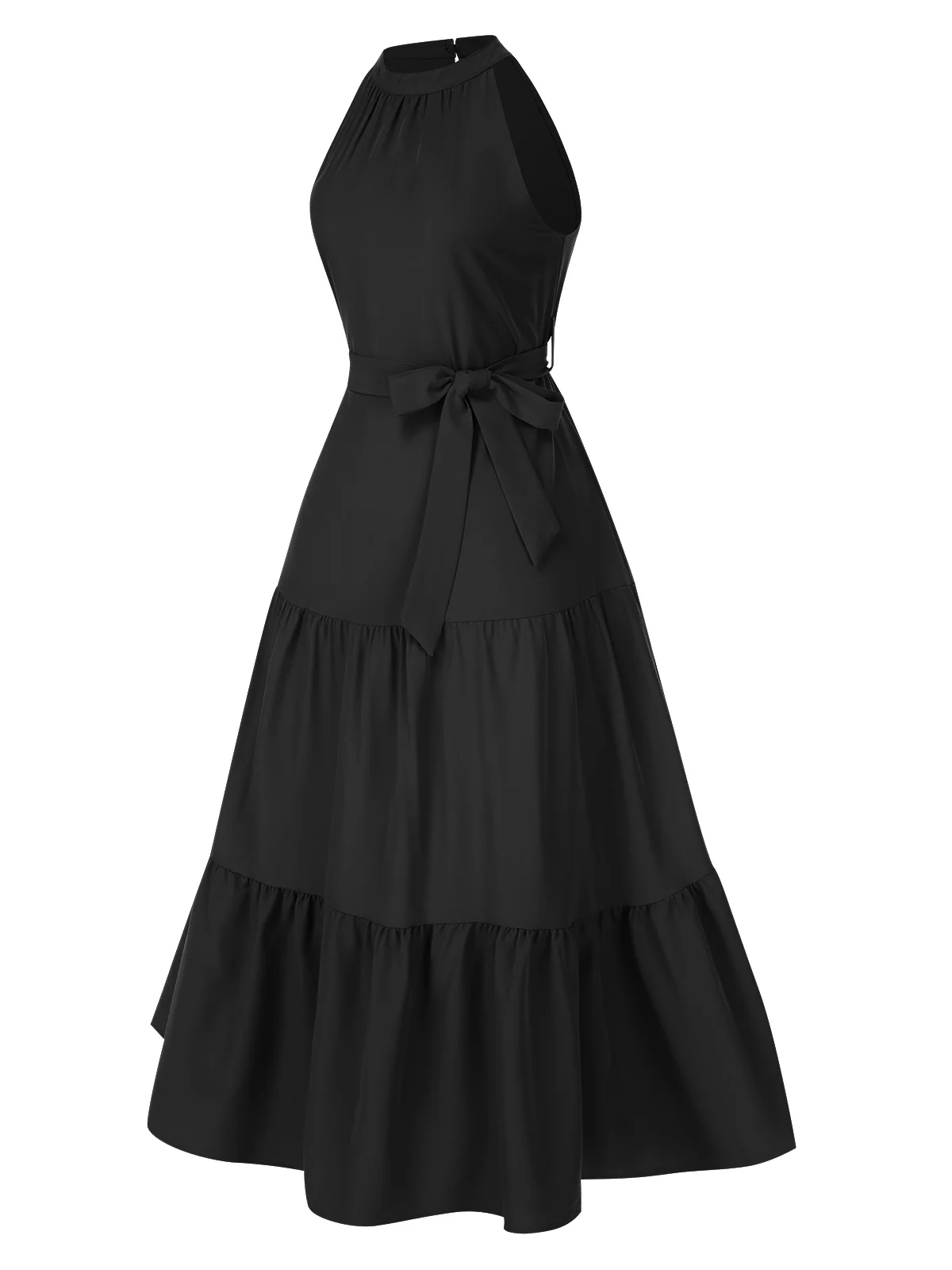 1950s Solid Crew Halter Tiered Dress - Image 7