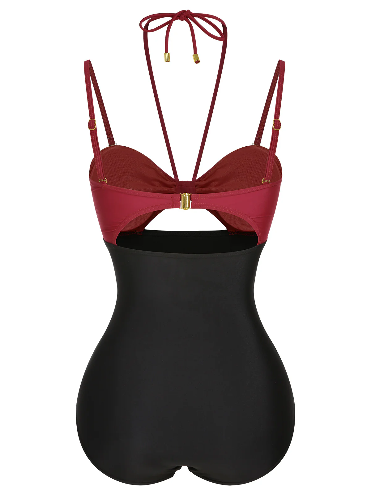1950s Solid Cutout Halter Strap Swimsuit - Image 2
