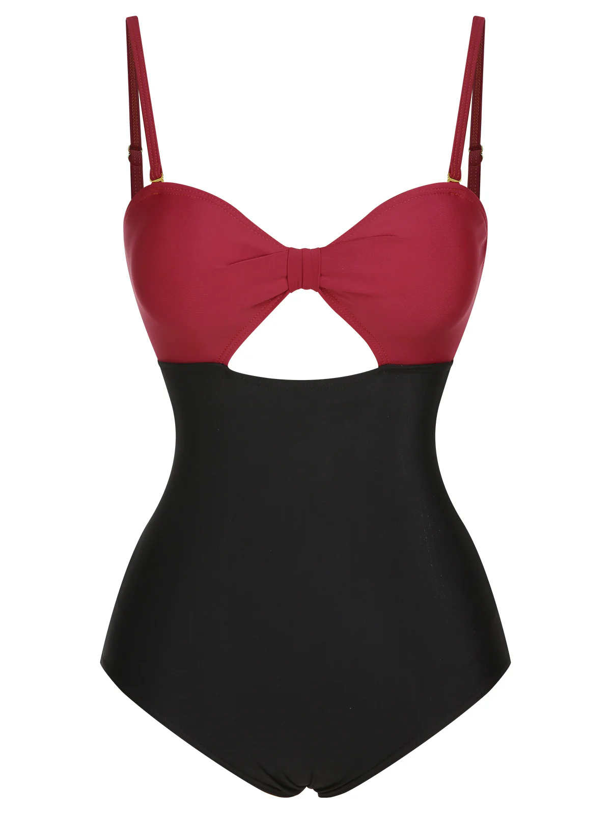 1950s Solid Cutout Halter Strap Swimsuit - Image 3