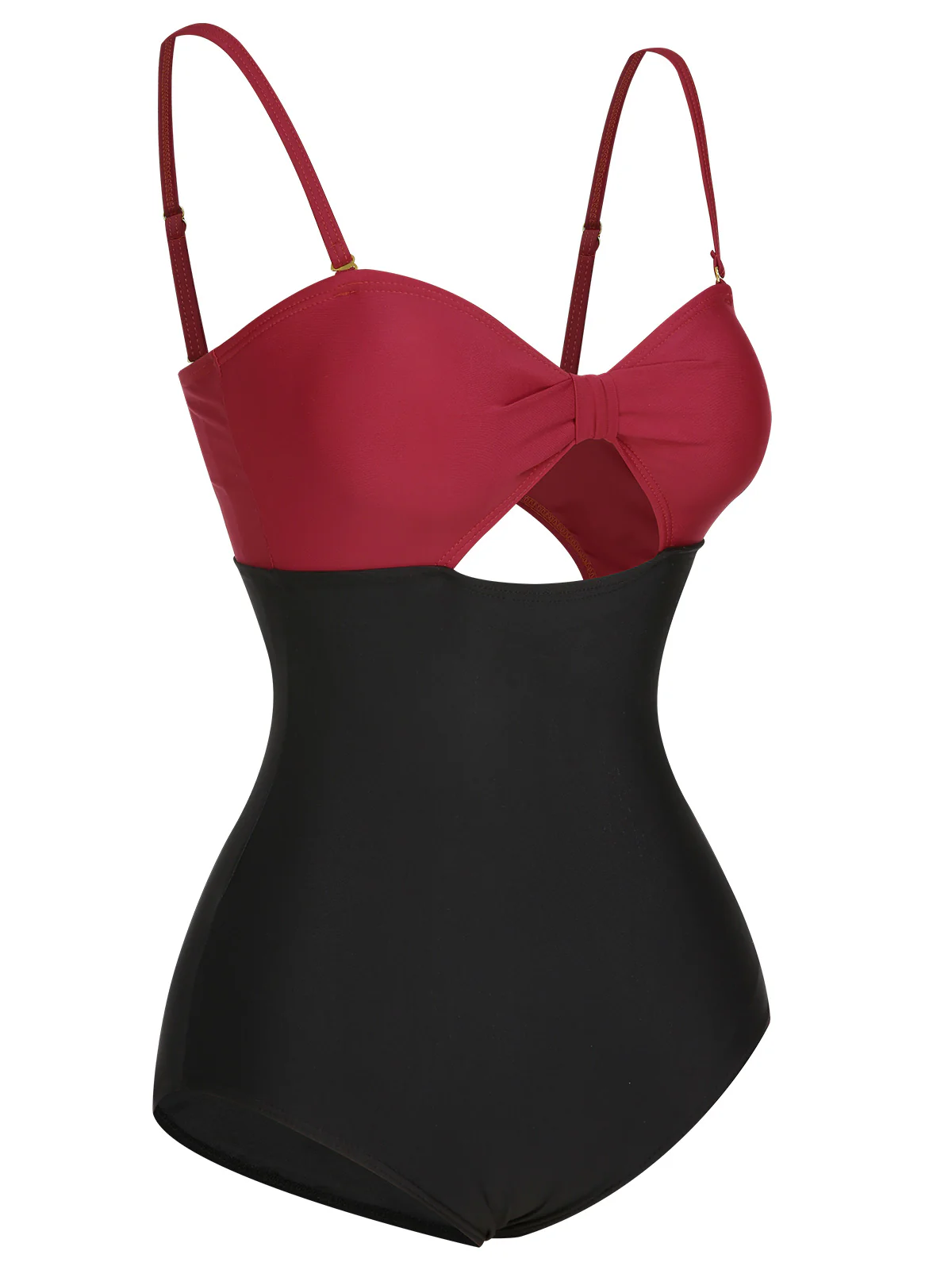 1950s Solid Cutout Halter Strap Swimsuit - Image 4