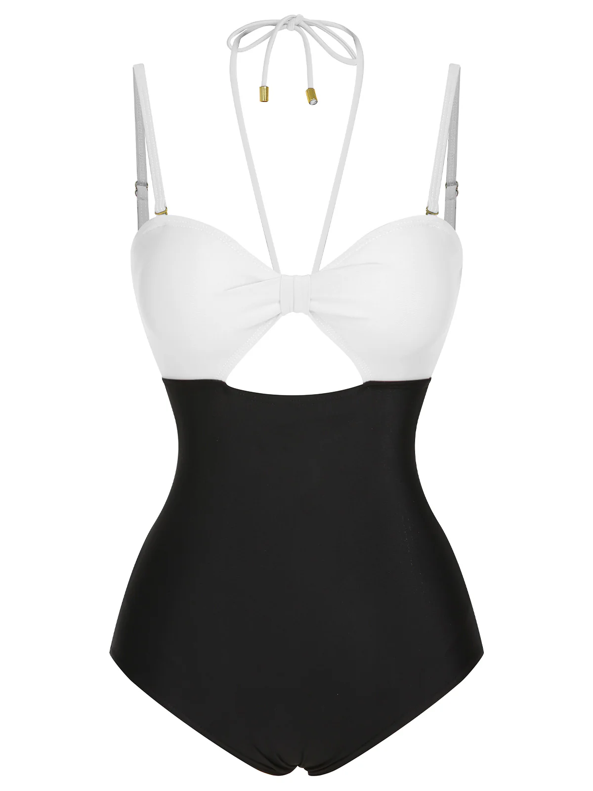1950s Solid Cutout Halter Strap Swimsuit - Image 6