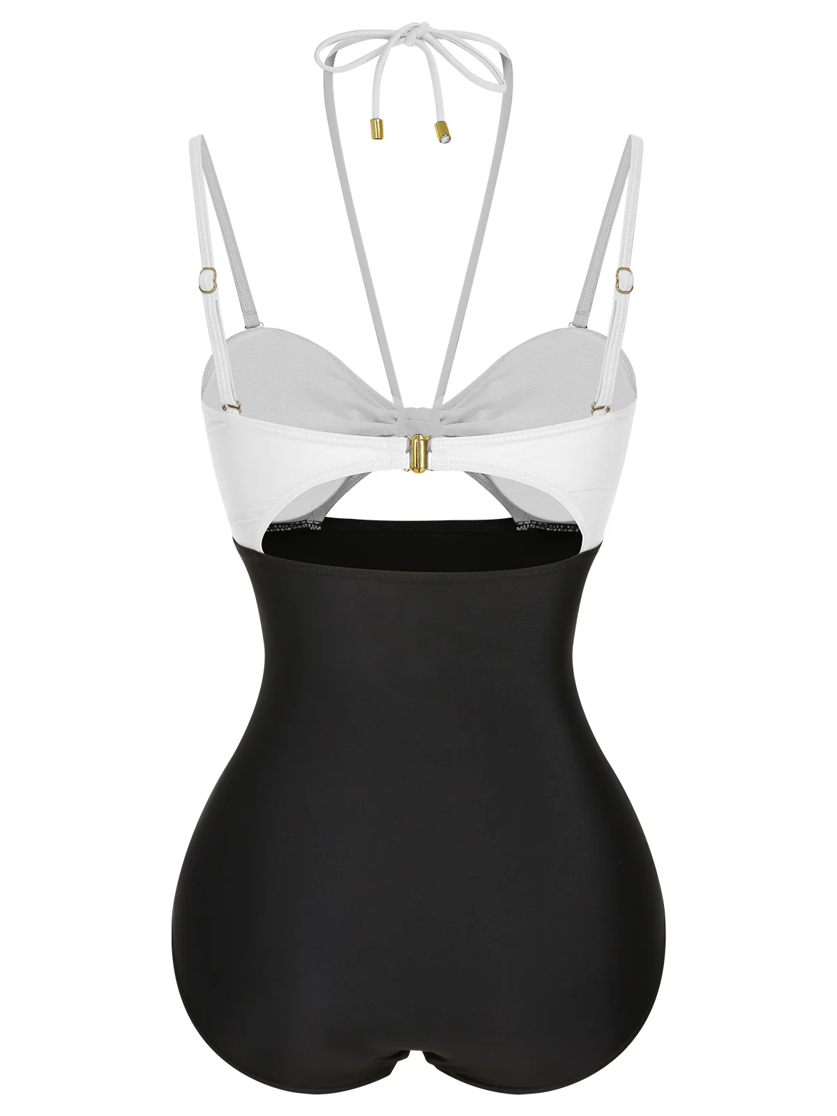 1950s Solid Cutout Halter Strap Swimsuit - Image 7
