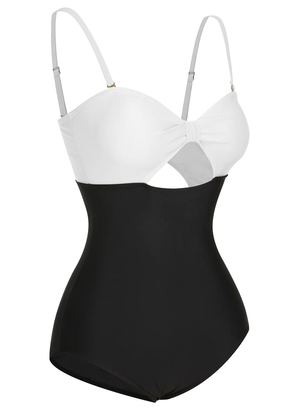 1950s Solid Cutout Halter Strap Swimsuit - Image 9