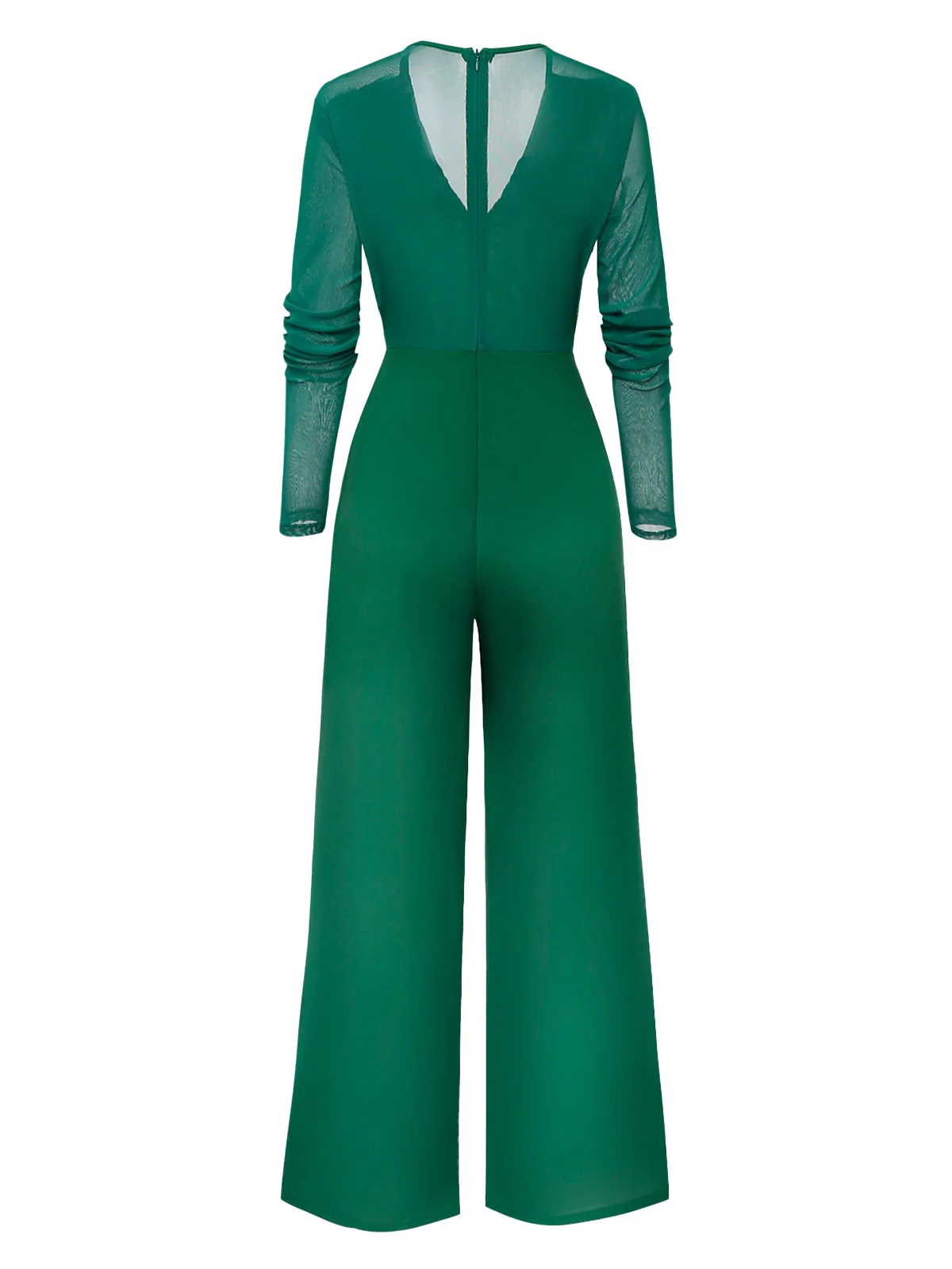 1950s Solid Deep V-Neck Ruffled Sheer Sleeve Jumpsuit - Image 3