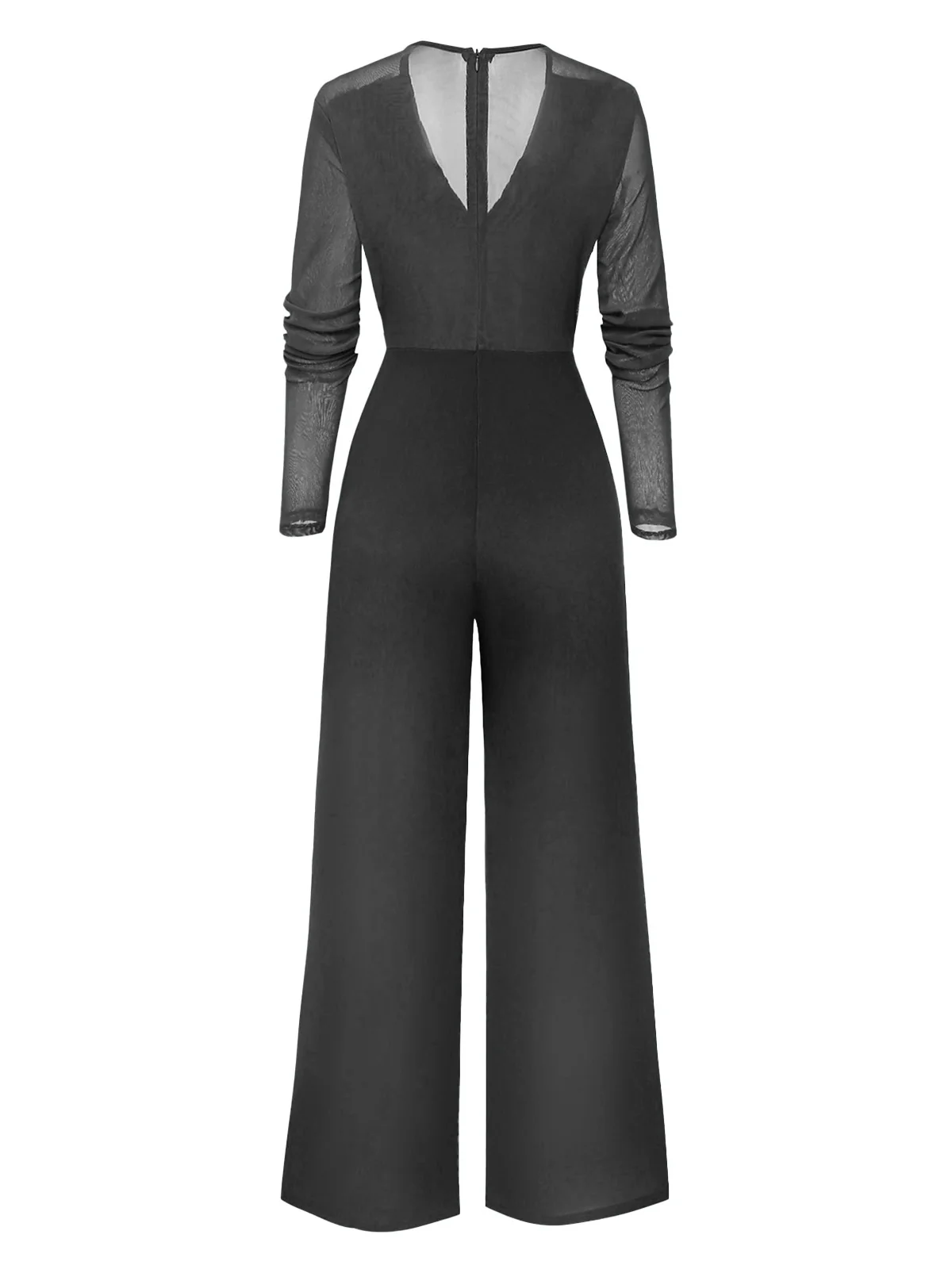 1950s Solid Deep V-Neck Ruffled Sheer Sleeve Jumpsuit - Image 7