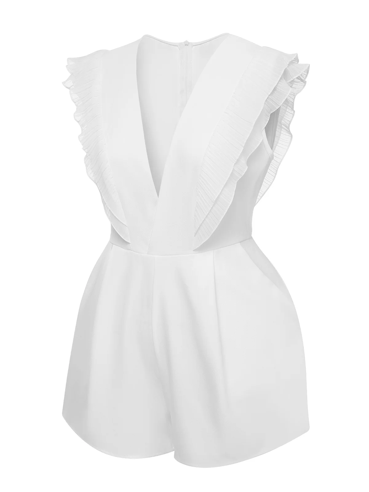 1950s Solid Deep V Neck Ruffles Sleeveless Romper - Image 2