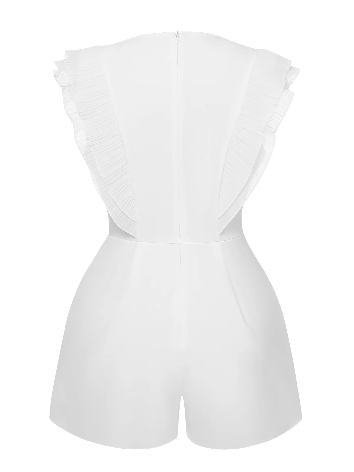 1950s Solid Deep V Neck Ruffles Sleeveless Romper - Image 3