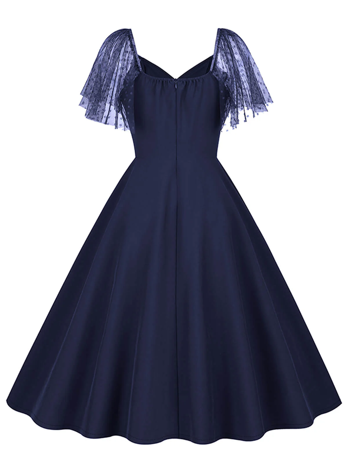 1950s Solid Dots Mesh Sleeve V-Neck Dress - Image 10