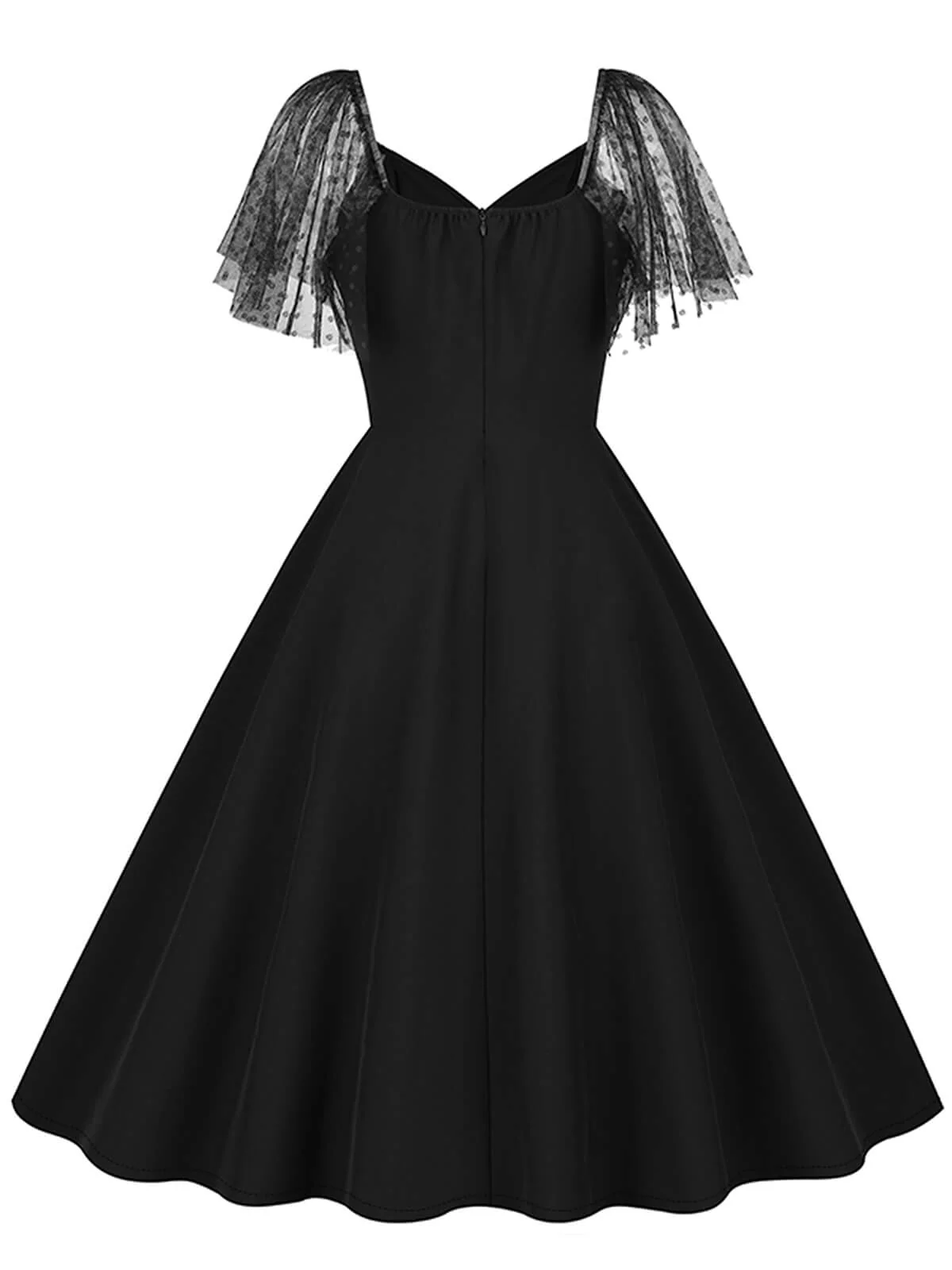 1950s Solid Dots Mesh Sleeve V-Neck Dress - Image 14