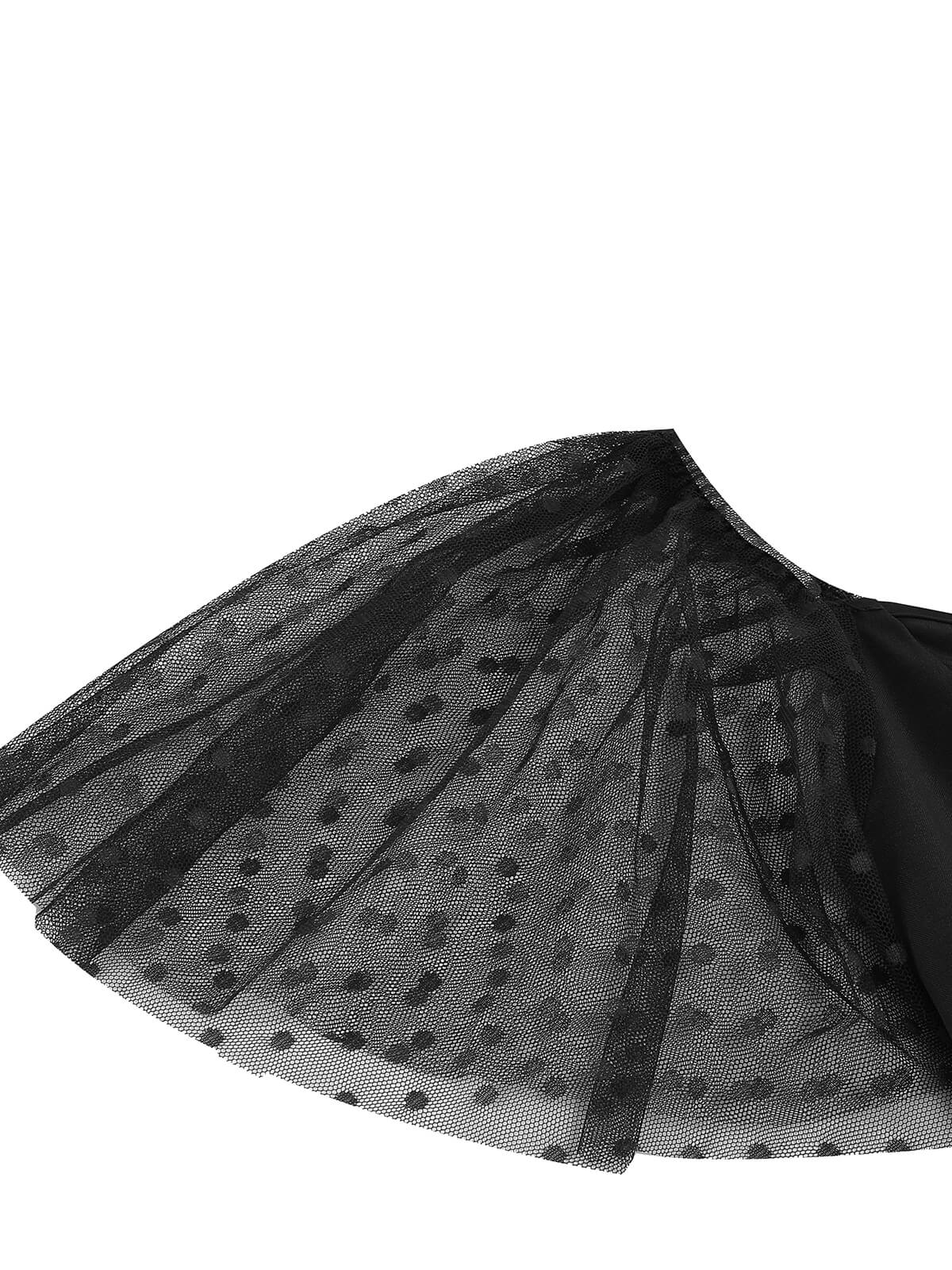 1950s Solid Dots Mesh Sleeve V-Neck Dress - Image 15