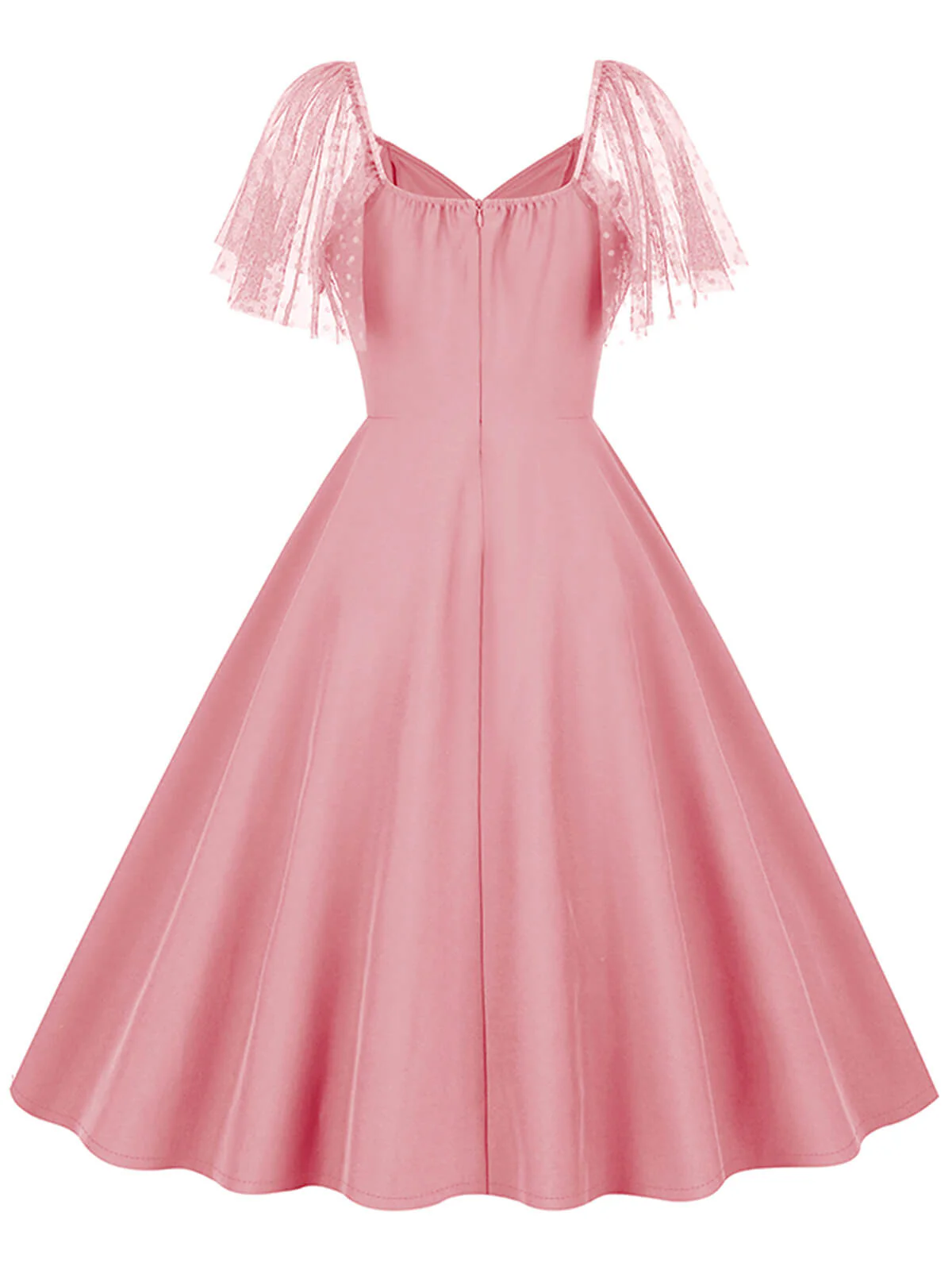 1950s Solid Dots Mesh Sleeve V-Neck Dress - Image 3