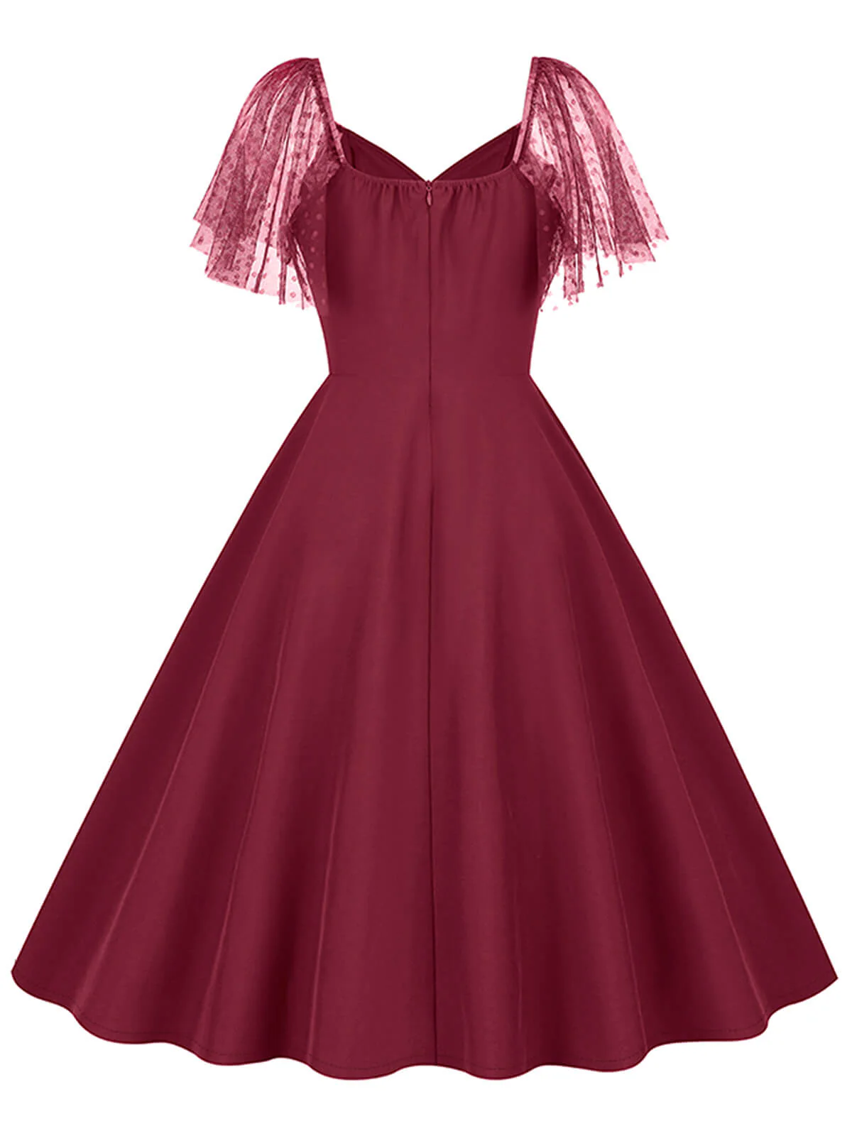 1950s Solid Dots Mesh Sleeve V-Neck Dress - Image 7