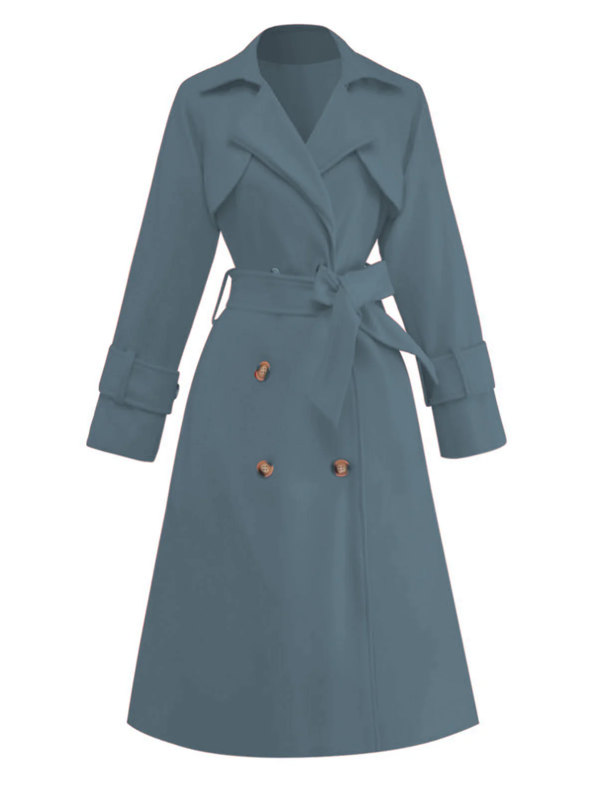 1950s Solid Double-Breasted Lapel Trench Coat - Image 9