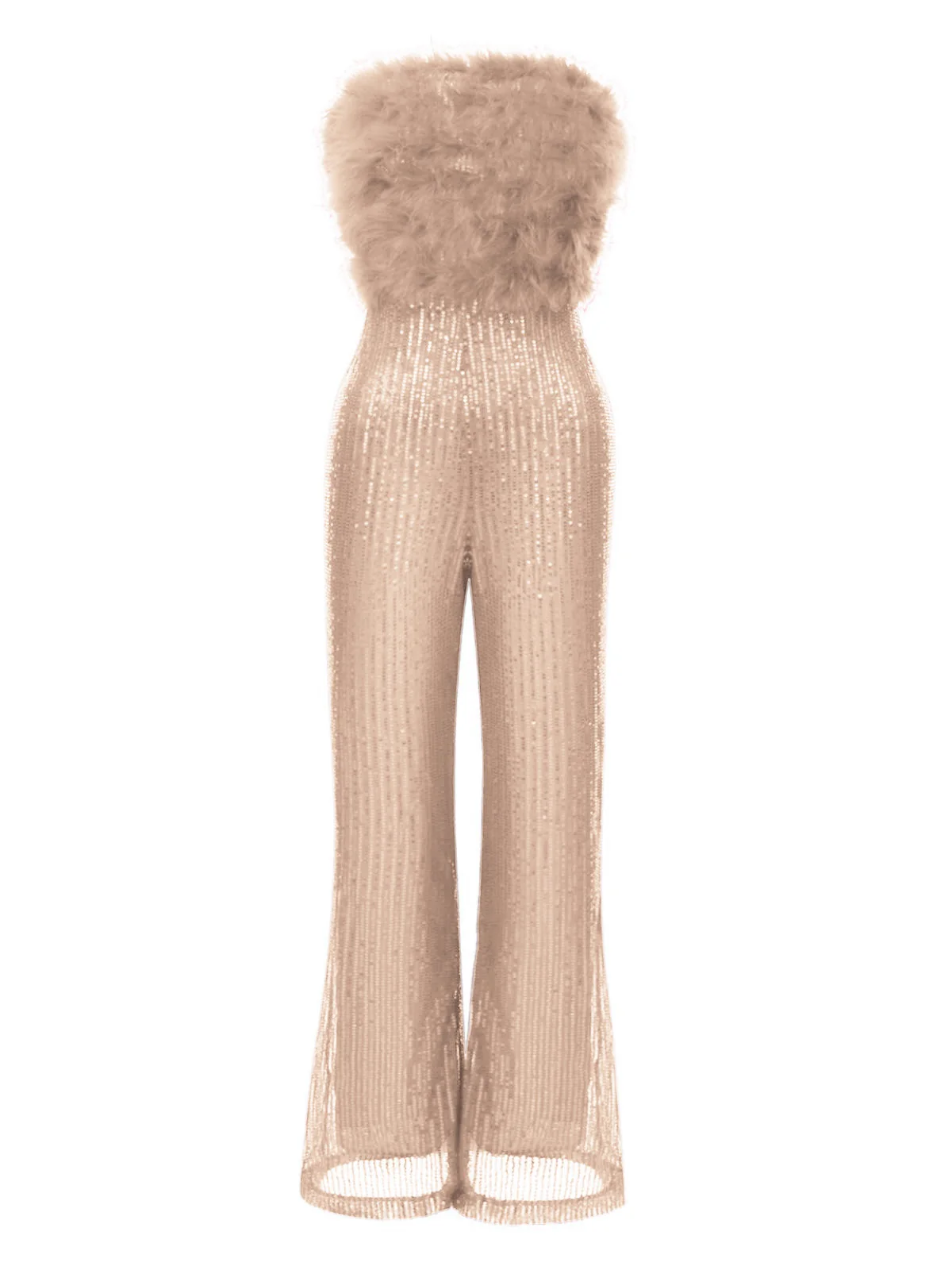 1950s Solid Feather Sequin Patchwork Strapless Jumpsuit - Image 10