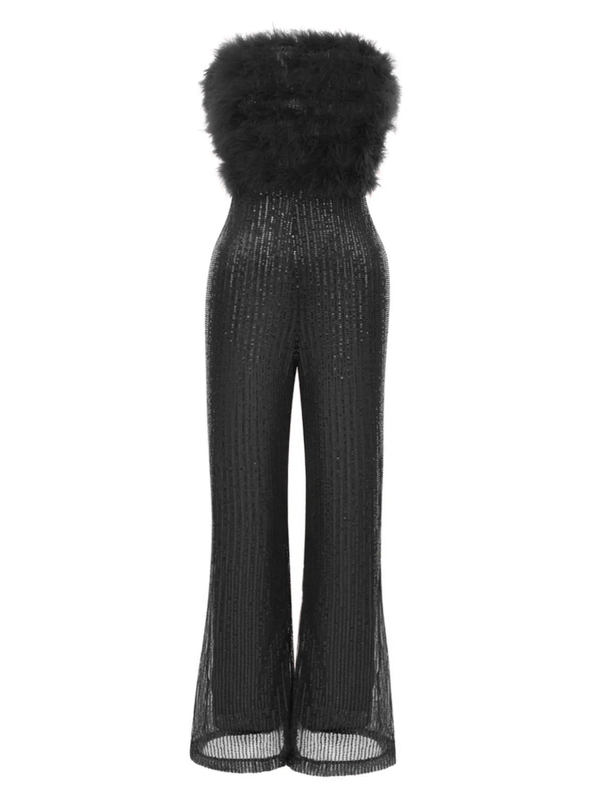 1950s Solid Feather Sequin Patchwork Strapless Jumpsuit - Image 12