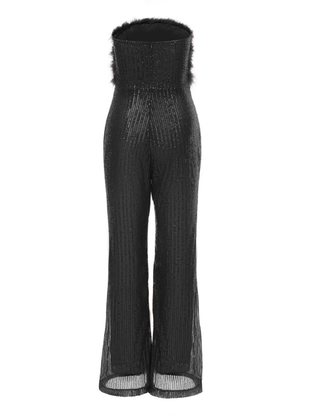 1950s Solid Feather Sequin Patchwork Strapless Jumpsuit - Image 13