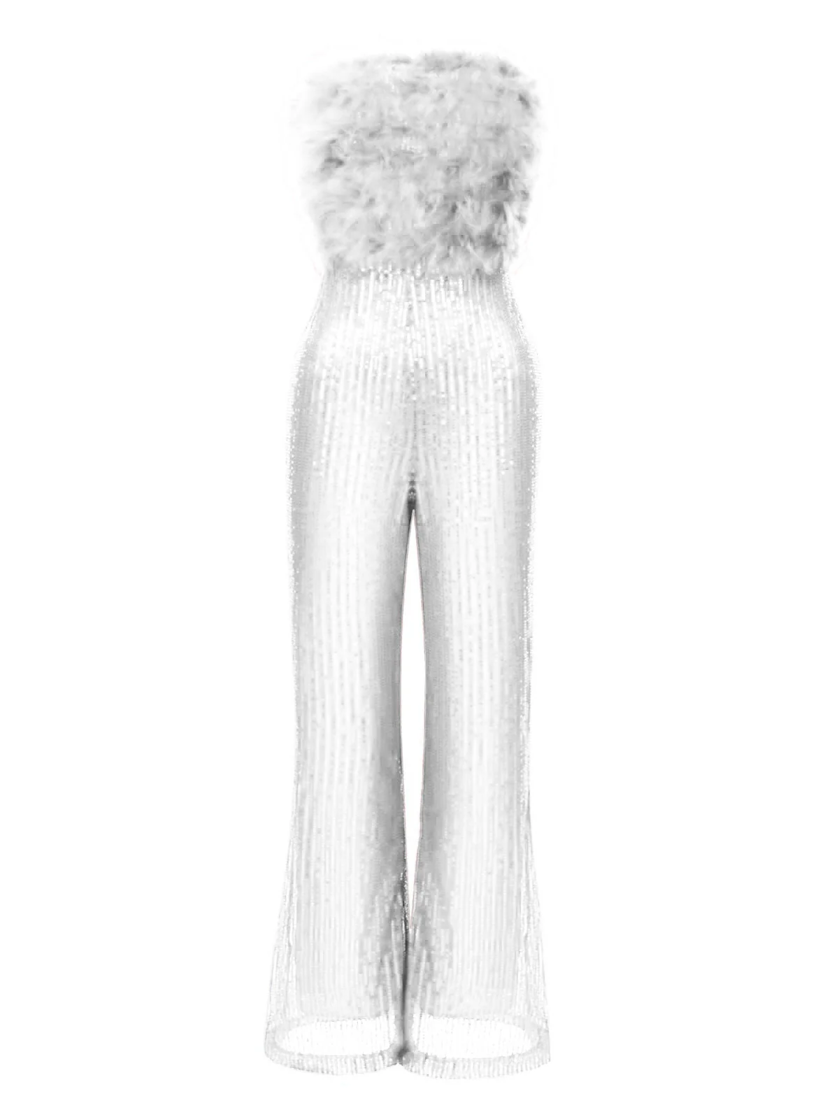 1950s Solid Feather Sequin Patchwork Strapless Jumpsuit - Image 14