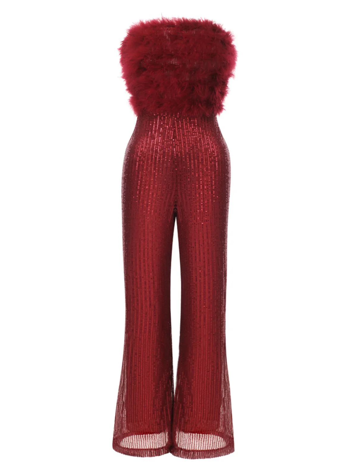 1950s Solid Feather Sequin Patchwork Strapless Jumpsuit - Image 2