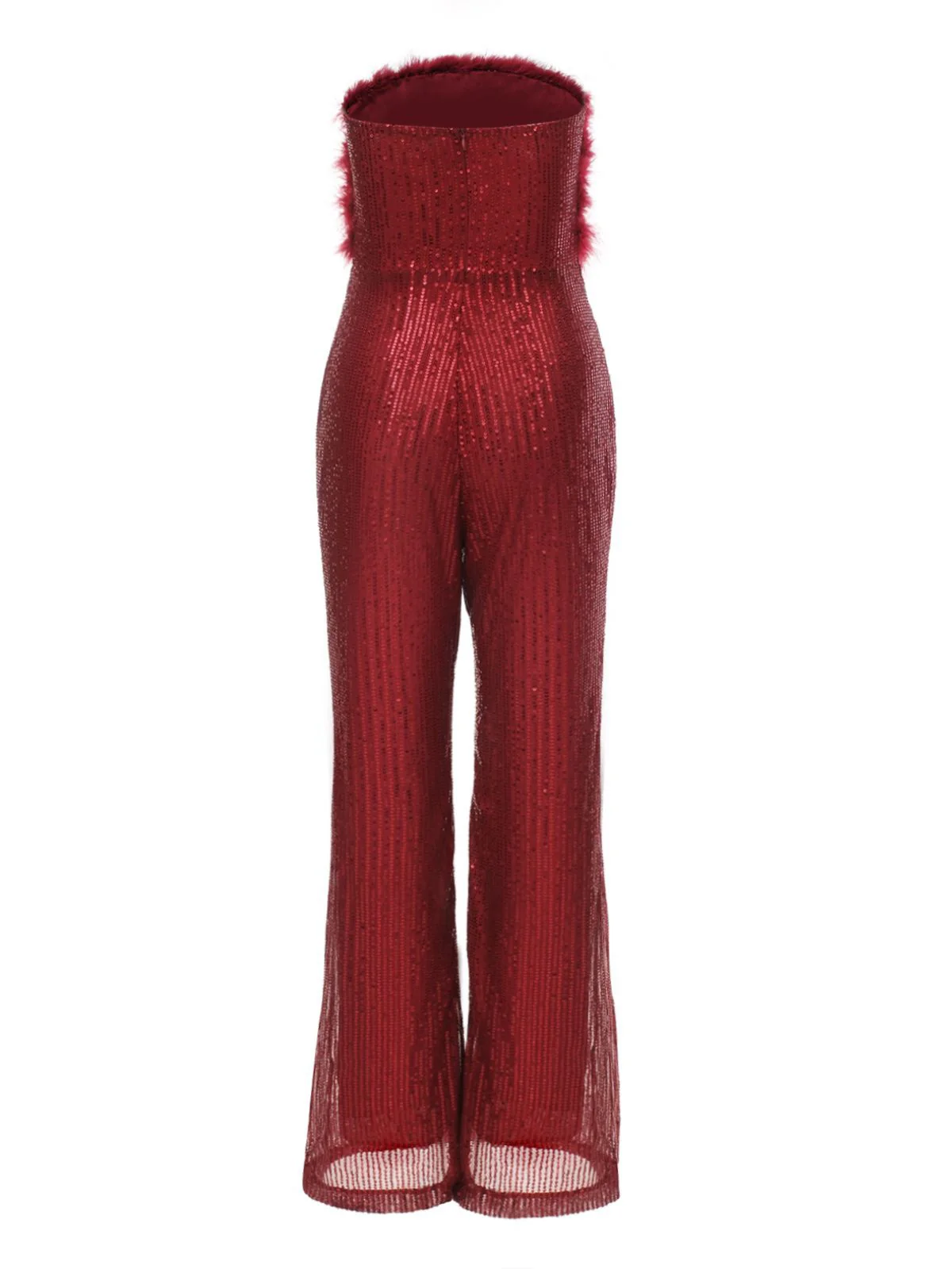 1950s Solid Feather Sequin Patchwork Strapless Jumpsuit - Image 3