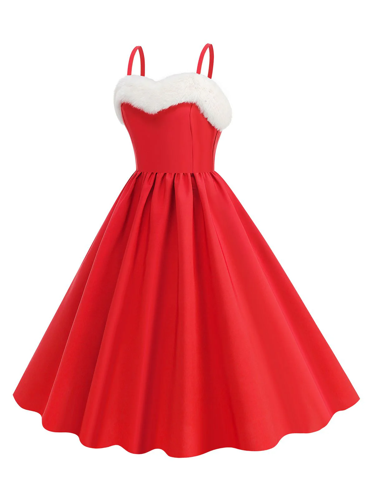 1950s Solid Fur Collar Christmas Dress - Image 2