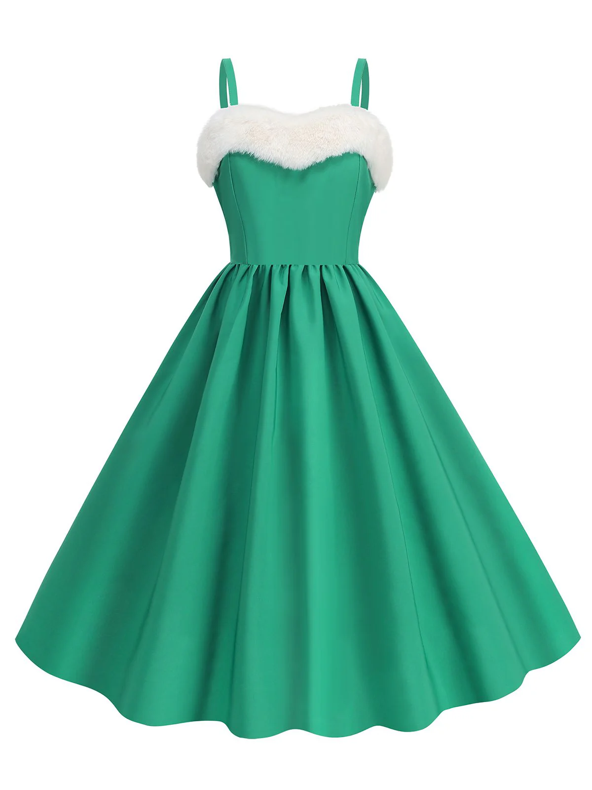 1950s Solid Fur Collar Christmas Dress - Image 4