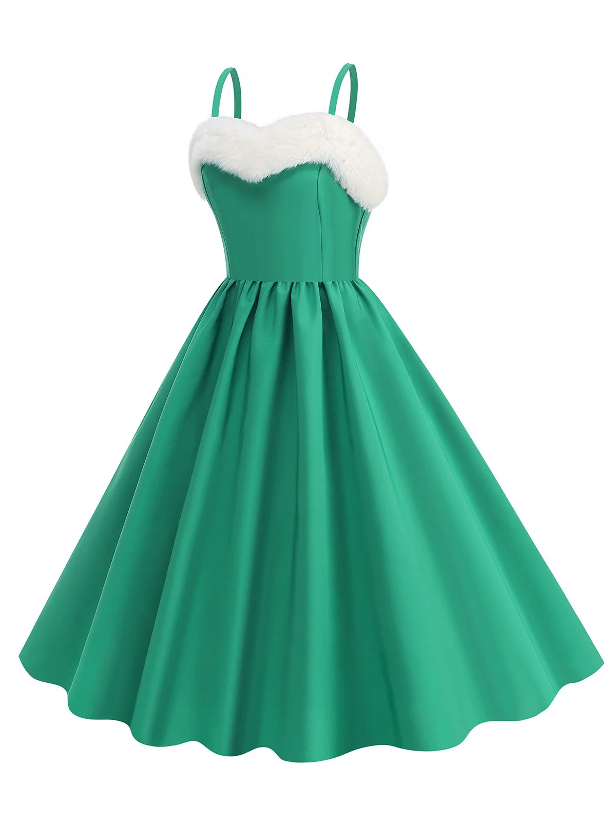 1950s Solid Fur Collar Christmas Dress - Image 5