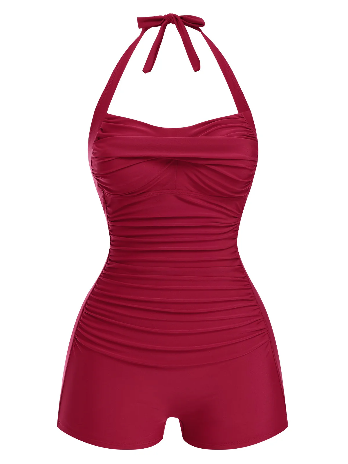 1950s Solid Halter Boxer One-Piece Swimsuit - Image 13