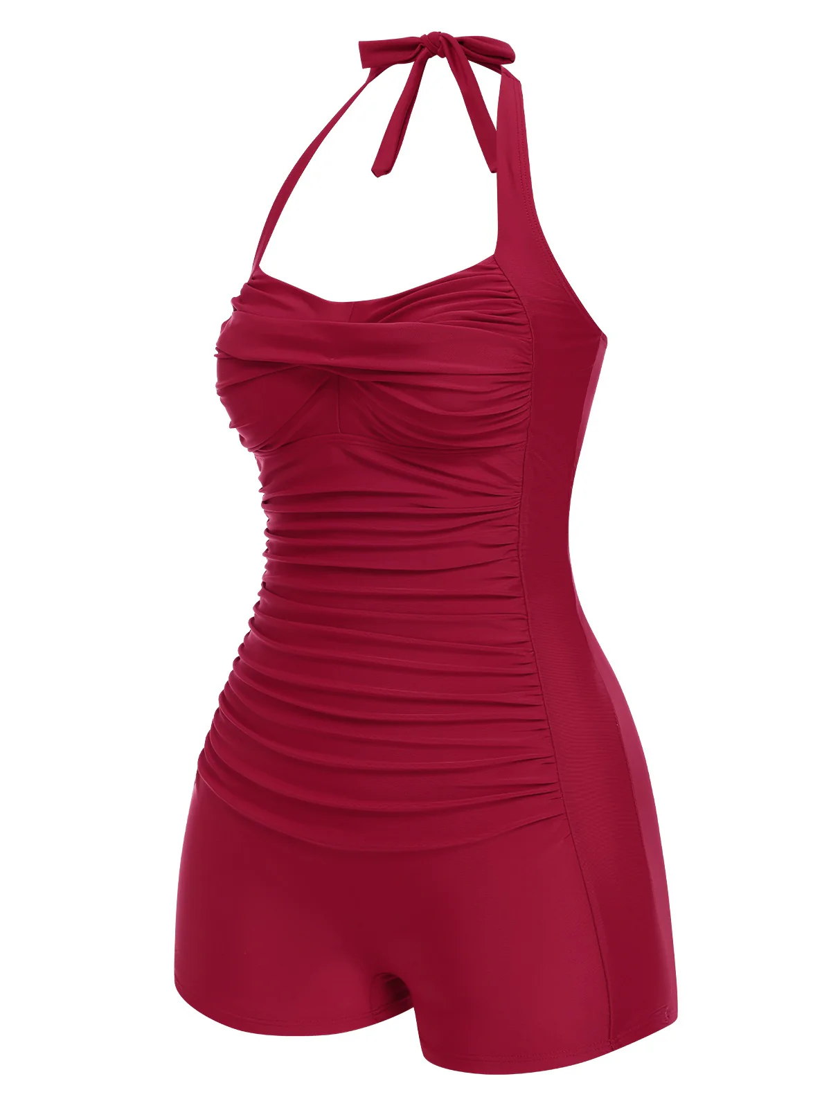 1950s Solid Halter Boxer One-Piece Swimsuit - Image 14