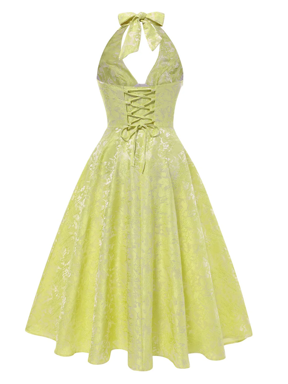 1950s Solid Halter Deep V-Neck Jacquard Printed Dress - Image 2