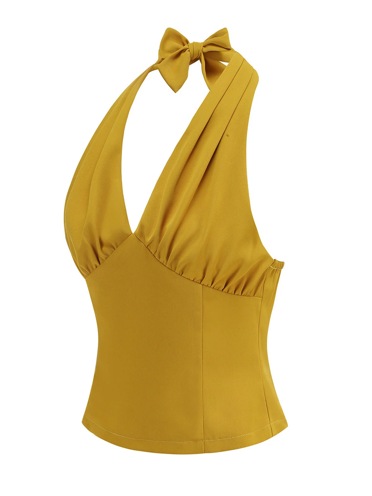 1950s Solid Sleeveless Halter Ruched Top - Image 2