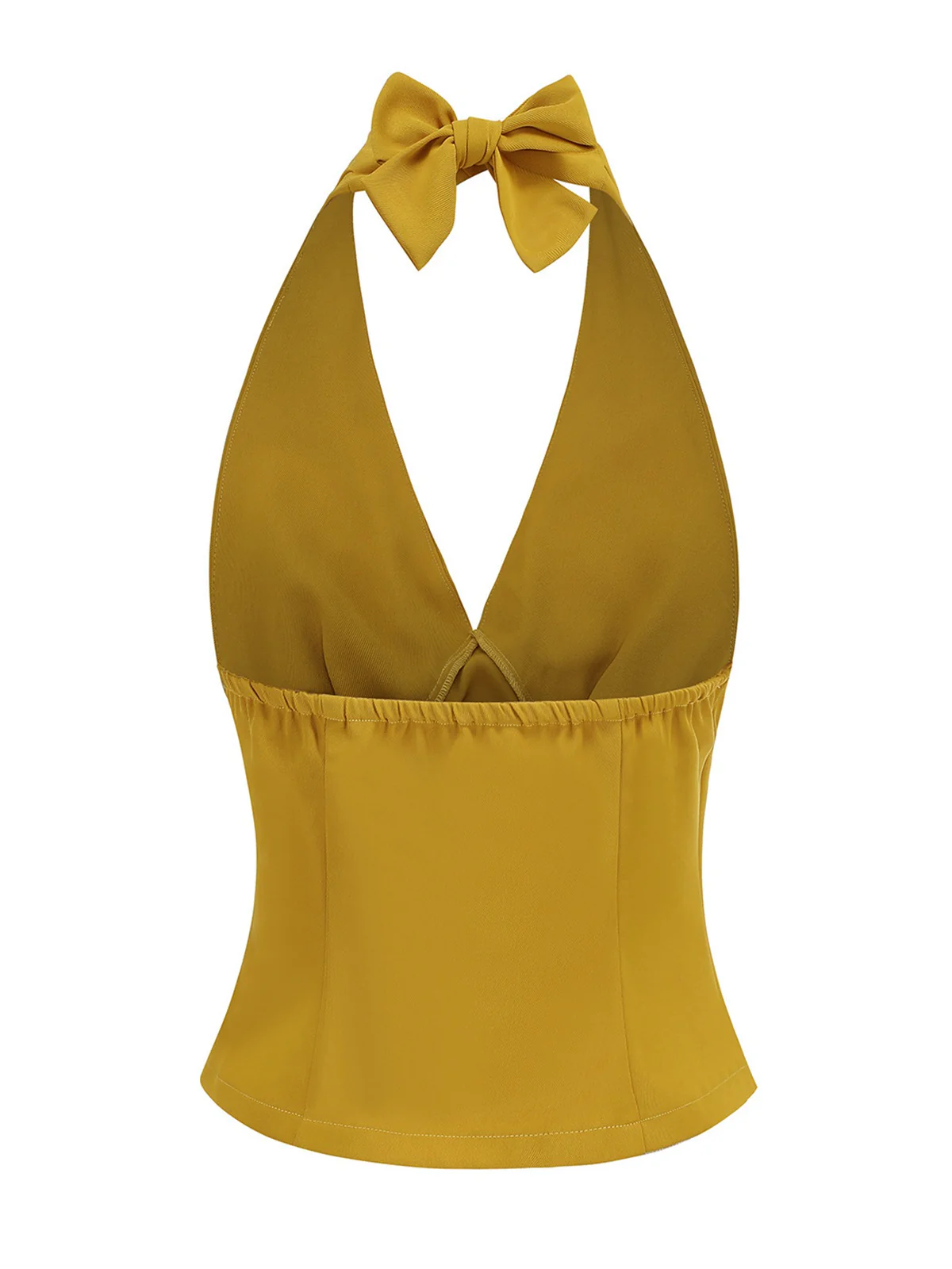 1950s Solid Sleeveless Halter Ruched Top - Image 3